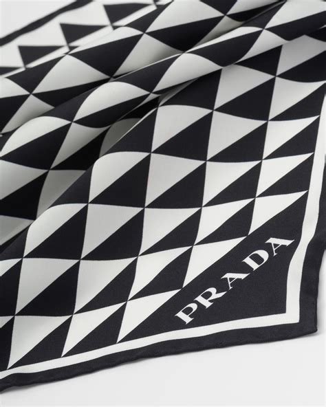 prada printed silk twill scarf|black silk Prada milano scarf.